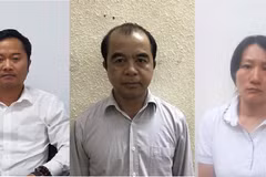 Các bị can Dương Văn Hòa, Trần Ngọc Quang, Phạm Vân Thùy (từ trái qua). (Ảnh: Công an cung cấp)