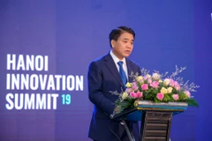 Chủ tịch Uỷ ban Nhân dân Thành phố Hà Nội Nguyễn Đức Chung phát biểu khai mạc Diễn đàn. (Ảnh: Minh Sơn/Vietnam+)