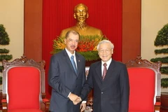 Tổng Bí thư Nguyễn Phú Trọng tiếp Tổng thống Cộng hòa Seychelles James Alix MiChel đang thăm chính thức Việt Nam. (Ảnh: Trí Dũng/TTXVN)