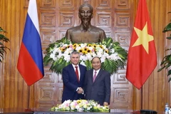 Thủ tướng Nguyễn Xuân Phúc tiếp Chủ tịch Duma quốc gia Nga Vyacheslav Viktorovich Volodin. (Ảnh: Thống Nhất/TTXVN)