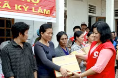 Đoàn công tác Hội Chữ thập Đỏ Thành phố Hồ Chí Minh cứu trợ đồng bào vùng lụt ,iền Trung. (Nguồn: TTXVN)