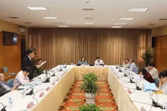 Đoàn đại biểu Quốc hội thành phố Hà Nội thảo luận ở tổ. (Ảnh: Doãn Tấn/TTXVN)