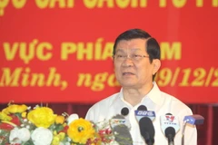 Chủ tịch nước Trương Tấn Sang phát biểu khai mạc hội nghị. (Ảnh: Thanh Vũ/TTXVN)