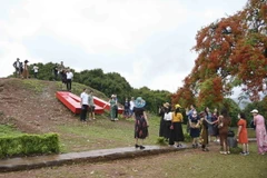 Du khách tham quan tại Di tích Đồi A1. (Ảnh: Xuân Tư/TTXVN)