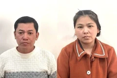 Đối tượng Bình Trần Thanh Bình và Nguyễn Thị Thanh Nguyệt bị công an bắt giữ. (Ảnh: TTXVN phát)