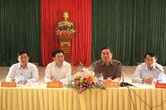 Thường trực Ban Bí thư Lê Hồng Anh trong buổi làm việc với huyện Nam Đàn. (Ảnh: Nguyễn Văn Nhật/TTXVN)