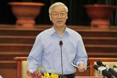 Tổng Bí thư Nguyễn Phú Trọng phát biểu tại buổi làm việc. (Ảnh: Thanh Vũ/TTXVN)