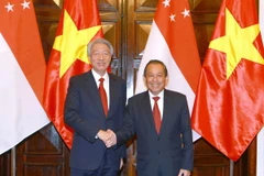 Phó Thủ tướng Thường trực Chính phủ Trương Hòa Bình đón và hội đàm Phó Thủ tướng Singapore Tiêu Chí Hiền. (Ảnh: Doãn Tấn/TTXVN)