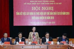 Trưởng Ban Dân vận Trung ương, Trưởng Ban Chỉ đạo thực hiện Quy chế dân chủ ở cơ sở Trương Thị Mai phát biểu kết luận Hội nghị. (Ảnh: Phương Hoa/TTXVN)