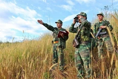 Lực lượng tuần tra bộ đội biên phòng tuần tra, kiểm soát khu vực Ngã ba biên giới Việt Nam-Lào-Campuchia. (Ảnh: Dương Giang/TTXVN)