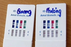 Kết quả kiểm tra dương tính với ma túy của hai lái xe trong cảng Cát Lái. (Ảnh: Hoàng Hải/TTXVN)