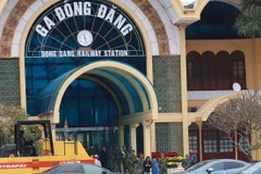 Hình ảnh ga Đồng Đăng nơi sẽ đón Chủ tịch Kim Jong-un với công tác chuẩn bị gấp rút vào chiều ngày 24/2 (Ảnh: Vietnam+)