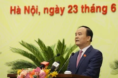 Ông Nguyễn Ngọc Tuấn, Phó Bí thư Thành ủy, Chủ tịch HĐND thành phố khóa XV phát biểu khai mạc kỳ họp. (Ảnh: Nguyễn Điệp/TTXVN)