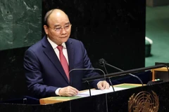 Chủ tịch nước Nguyễn Xuân Phúc phát biểu tại Phiên thảo luận Cấp cao Đại hội đồng Liên hợp quốc lần thứ 76. (Ảnh: Thống Nhất/TTXVN)