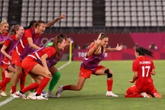 Niềm vui của cầu thủ Canada sau khi Fleming thực hiện thành công quả 11m. (Nguồn: Reuters)