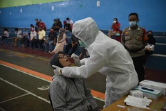 Nhân viên y tế lấy mẫu xét nghiệm COVID-19 cho người dân tại Jakarta, Indonesia ngày 23/11/2020. (Ảnh: THX/TTXVN)