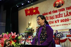 Ủy viên Bộ Chính trị, Phó Chủ tịch Thường trực Quốc hội Tòng Thị Phóng phát biểu chỉ đạo Đại hội. (Ảnh: Đỗ Trưởng/TTXVN)