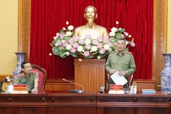 Thiếu tướng Tô Ân Xô, Người phát ngôn, Chánh Văn phòng Bộ Công an phát biểu. (Ảnh: Doãn Tấn/TTXVN)