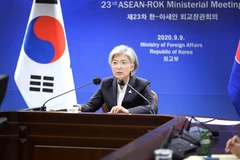 Ngoại trưởng Hàn Quốc Kang Kyung-wha phát biểu tại Hội nghị Ngoại trưởng ASEAN-Hàn Quốc trực tuyến. (Ảnh: Bộ Ngoại giao Hàn Quốc)