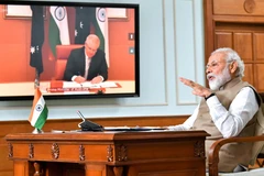Thủ tướng Ấn Độ Narendra Modi họp trực tuyến với người đồng cấp Australia Scott Morrison ngày 4/4/2020. (Nguồn: businessinsider.in)