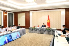 Đại tá Lê Đình Vũ Chánh Văn phòng Ban Chỉ đạo 701 phát biểu tham luận tại Hội thảo trực tuyến. (Ảnh: Dương Giang/TTXVN)