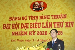 Dương Văn An, Bí thư Tỉnh ủy Bình Thuận khóa XIV, nhiệm kỳ 2020-2025 phát biểu. (Ảnh: Nguyễn Thanh/TTXVN)