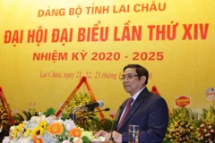 Ông Phạm Minh Chính, Ủy viên Bộ Chính trị, Bí thư Trung ương Đảng, Trưởng ban Tổ chức Trung ương phát biểu chỉ đạo Đại hội Đảng bộ tỉnh Lai Châu. (Ảnh: Quý Trung/TTXVN)