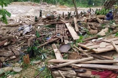 Lực lượng chức năng nỗ lực tìm kiếm những nạn nhân trong vụ sạt lở tại Trà Leng. (Ảnh: Trần Lê Lâm/TTXVN)