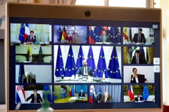 Lãnh đạo các nước thành viên EU họp trực tuyến về gói hỗ trợ các quốc gia chịu tác động từ dịch COVID-19. (Ảnh: AFP/TTXVN)