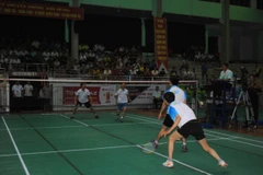 Trận đấu giữa đội Công an tỉnh Thái Bình và Đài Phát thanh-Truyền hinh Thái Bình. (Ảnh: Đại Việt cung cấp)