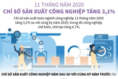 11 tháng năm 2020, chỉ số sản xuất công nghiệp tăng 3,1%