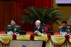 Tổng Bí thư, Chủ tịch nước Nguyễn Phú Trọng, Bí thư Quân ủy Trung ương chủ trì hội nghị. (Ảnh: Dương Giang/TTXVN)