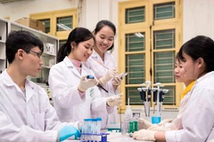 Sinh viên Đại học Quốc gia Hà Nội thực hành thí nghiệm vật lý. (Ảnh: PV/Vietnam+)