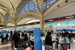 Hành khách xếp hàng tại quầy làm thủ tục của hãng hàng không American Airlines tại sân bay quốc gia Reagan Washington ở Arlington, Virginia, Mỹ. (Ảnh: AFP/TTXVN)