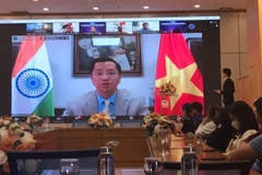 Đại sứ đặc mệnh toàn quyền Việt Nam tại Ấn Độ Nguyễn Thanh Hải phát biểu tại lễ khai mạc diễn đàn. (Ảnh: Ngọc Thúy/TTXVN)