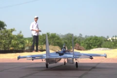 Mô hình thu nhỏ của chiếc máy bay Su-37. (Ảnh: Tùng Lâm/Vietnam+) 