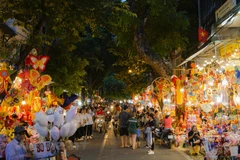 Phố Hàng Mã lung linh sắc đèn khi gần đến ngày Trung Thu. (Ảnh: Minh Hiếu/Vietnam+)