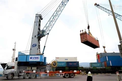 Bốc dỡ hàng hóa tại Cảng Quy Nhơn. (Ảnh: Thanh Tùng/TTXVN)