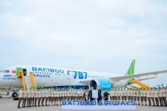 Bamboo Airways chính thức nhận chứng nhận đánh giá an toàn khai thác trong chiều 3/1 tại cảng hàng không quốc tế Nội Bài. (Ảnh: CTV/Vietnam+)