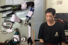 Đối tượng Trung cùng các tang vật gây án (Ảnh: Cơ quan công an cung cấp) 