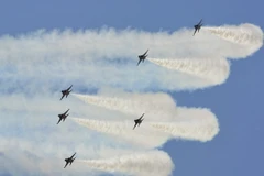 Máy bay siêu thanh T-50 của Hàn Quốc tại lễ kỷ niệm. (Nguồn: AFP/TTXVN)