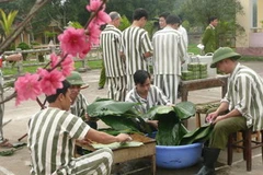 Trong tù, các phạm nhân đón Tết cũng có thịt mỡ dưa hành, gói bánh chưng, sắc đào hồng phai... (Ảnh: Dương Châu/ Vietnam+)