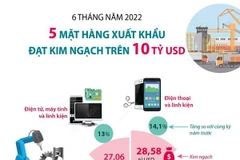 [Infographics] 5 mặt hàng đạt kim ngạch xuất khẩu trên 10 tỷ USD