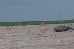 Khu vực tàu Hà An 01 bị chìm nằm gần phao số 0 luồng cảng Diêm Điền, huyện Thái Thụy, tỉnh Thái Bình. (Ảnh: Bộ Chỉ huy Bộ đội Biên phòng tỉnh Thái Bình cung cấp) 