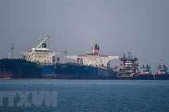 Tàu chở dầu Pegas neo ở vùng biển ngoài khơi đảo Evia, Hy Lạp. (Ảnh: Getty Images/TTXVN) 