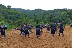 Múa hát tại lễ cầu an của người Giáy xã Nậm Ban, huyện Mèo Vạc, tỉnh Hà Giang. (Nguồn: Báo Hà Giang)