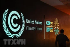 Bên trong Trung tâm Hội nghị Quốc tế Sharm El-Sheikh ở thành phố Sharm El-Sheikh, Ai Cập, nơi diễn ra Hội nghị COP27. (Ảnh: THX/TTXVN) 