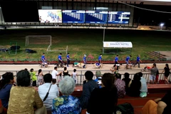 Du khách xem đua chó tại Trường đua chó Greyhound. (Ảnh: Hồng Đạt/TTXVN)