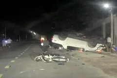 Hiện trường vụ tai nạn giao thông xảy ra tại xã Tân Dĩnh (Lạng Giang) sáng 10/9. (Nguồn: Báo Bắc Giang)