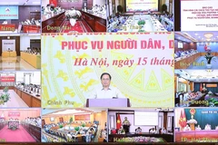 Thủ tướng Phạm Minh Chính chủ trì hội nghị trực tuyến toàn quốc về cải cách thủ tục hành chính tại đầu cầu Chính phủ. (Ảnh: Dương Giang/TTXVN) 